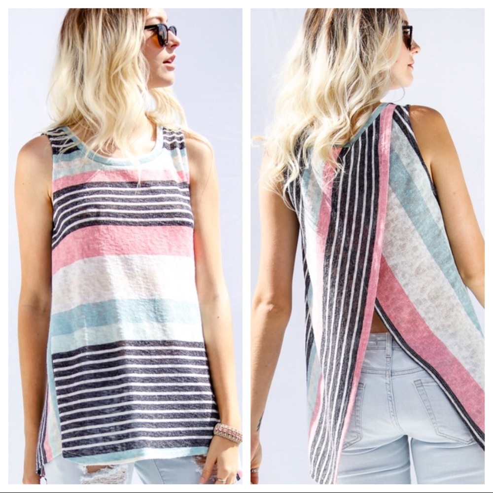 Multi color stripe sleeveless top